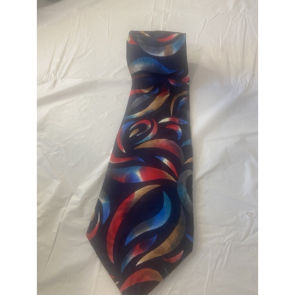 Albert Nipon Navy & Multicolor‎ 100% Silk Neck Tie-57" Long-Beautiful Design